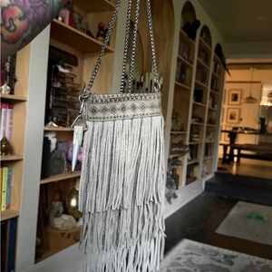 Steve Madden Fringe Chain Strap Bag - grey leather
